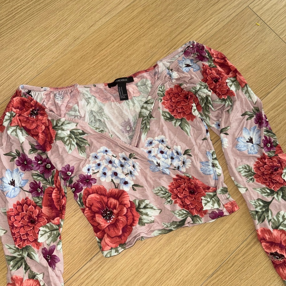 Forever 21 Floral Wrap Blouse - Red and Pink